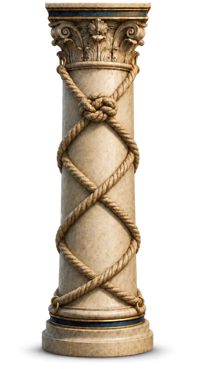 Colonne ligotée de cordes nouées — le pilier Attachement